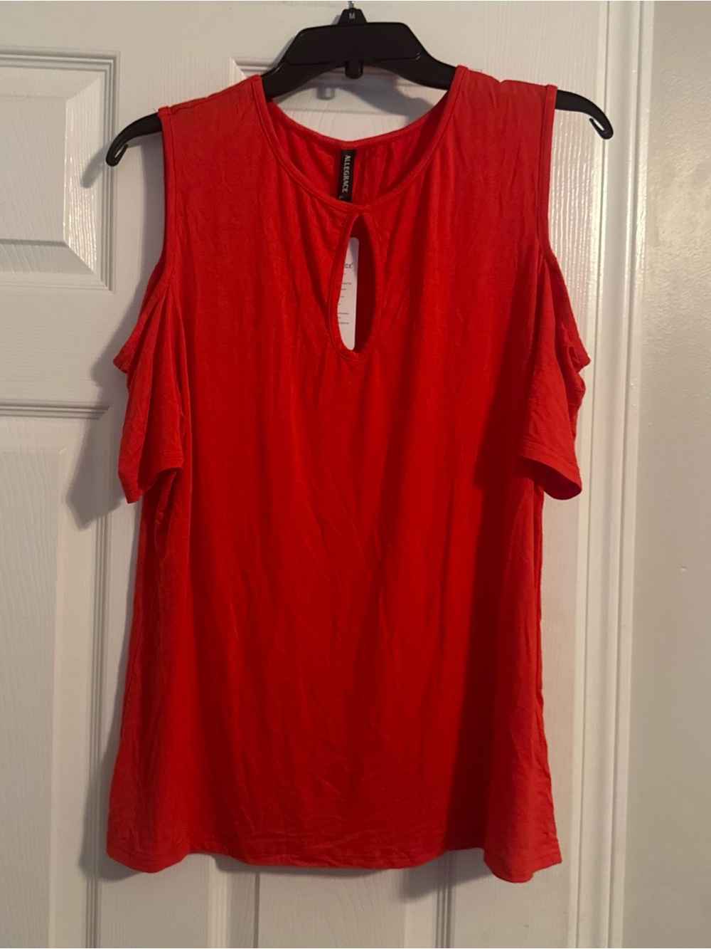 Cold-Shoulder Keyhole Blouse in Bright Red